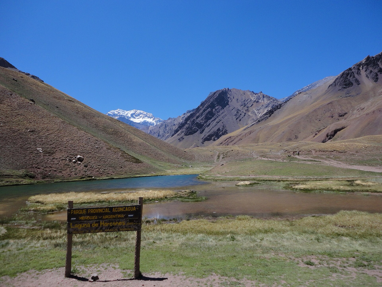 Aconcagua’s south face reflected in Laguna de Horcones
